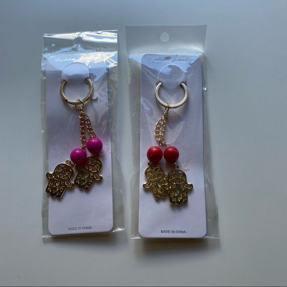 Hamsa Gold Red/Pink Beaded Keychain Fashion - Picture 3 of 11